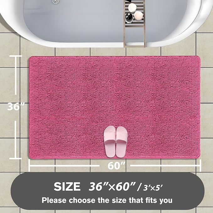 Bathroom Rugs 36 x 60 Inch – Extra Large Bath Mat | Absorbent and Washable Thick Chenille Bath Rugs Non-Slip Runner Rug for Bathroom, Shower, Tub(Hot Pink)