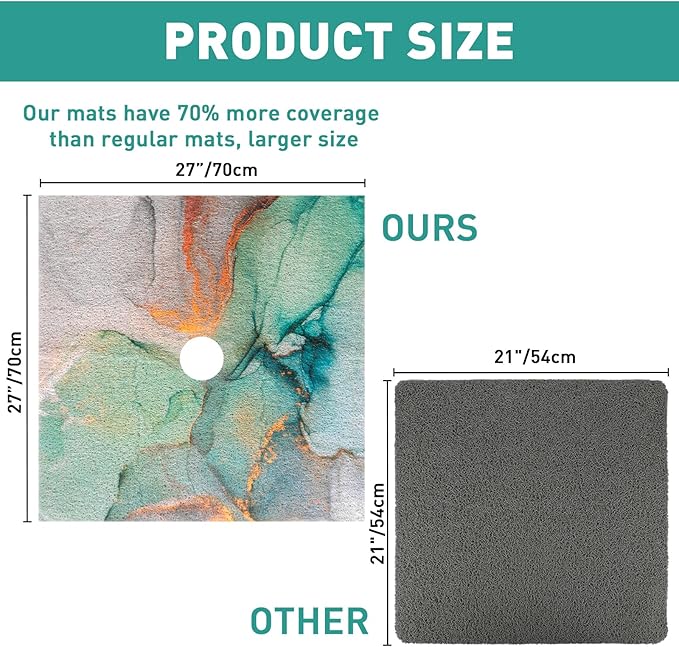 Square Shower Mat Non Slip: 27 x 27 Inch Large Shower Mats with Drain Hole in Middle - PVC Loofah Anti Slip Shower Floor Matt for Inside Shower