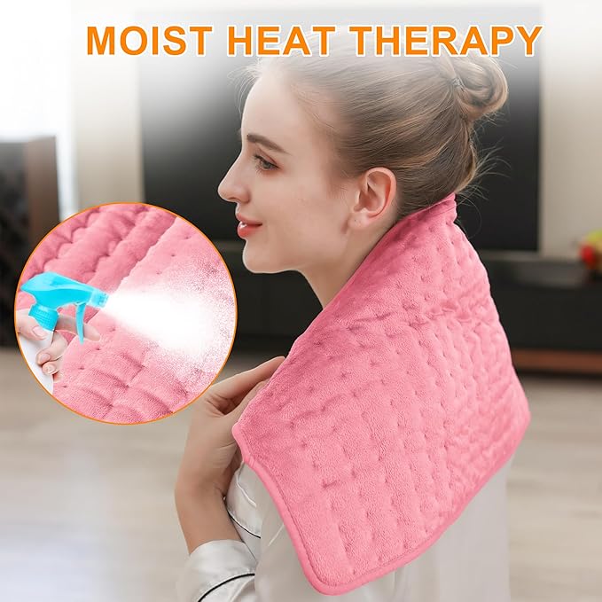 Deepsoon Heating Pad,Electric Heating Pads for Back,Neck,Moist Heating Pad for Abdomen Shoulder Knee Legs,Dry/Moist Heat&Auto Shut Off,Mother's Day Birthday for Men and Women,BabyPink,24x12 Inch