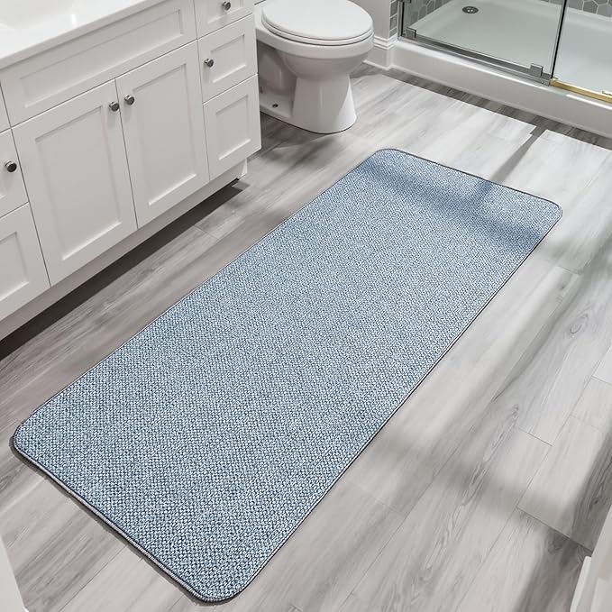 Bosap Bath Mat,Ultra Thin Bathroom Runner Rugs,Large Bath Mats for Bathroom,Quick Dry,Non-Slip,Machine Washable,Low Pile,Bath Rug,Shower Outside,Sink,Home Decor Accessories.Blue,3'x6'(36x72inch)