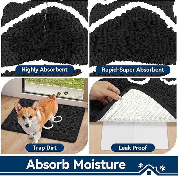 Bcoimo Super Absorbent Dog Door Mat, 36"*24" Anti Slip Mat for Muddy Paws, Pet Rugs for Dirty Paws Washable that Absorbs Moisture and Dirt, for Dog Cage and Pet Resting Carpet