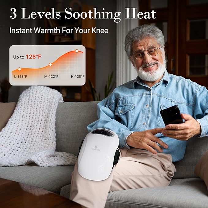 CuPiLo Knee Massager with Heat and Vibration - FSA Eligible HSA Approved - Portable Cordless Knee Massagers for Knee Pain Relief, Gifts for Mom Dad Grandpa Grandma The Elderly Seniors Parents