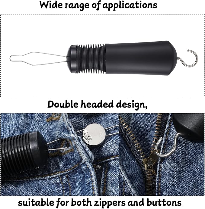 2-in-1 Button Hook with Zipper Pull, Non-Slip Button Assist Tool, One-Handed Dressing Aids Helper for Seniors, Arthritis Sufferers, Disabled & Limited Hand Mobility, Independent Living Aid (Black)