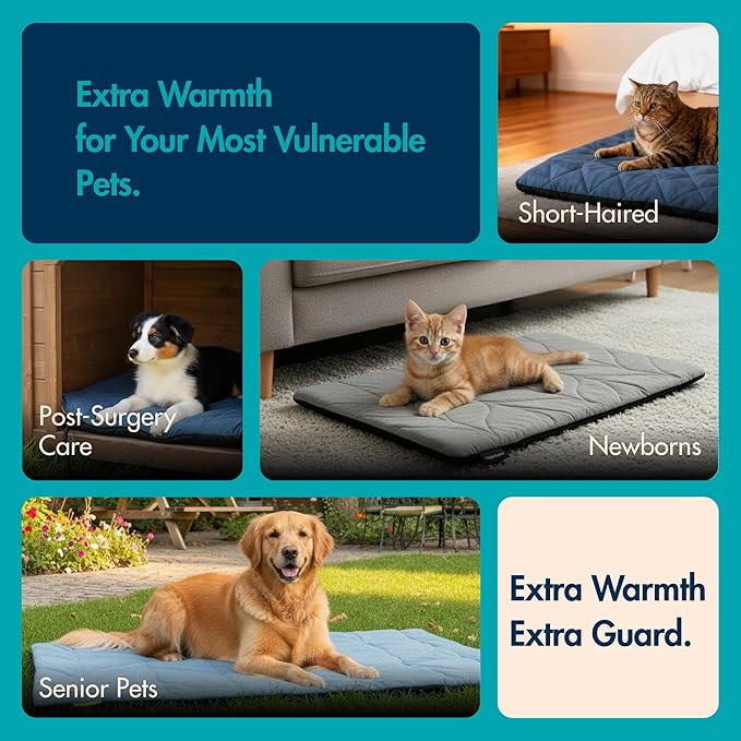 Vagascape Dog Bed, Waterproof Pet Bed with Washable Removable Cover, Comfort Cat Dog Pad for All Seasons, Heating Navy Blue Rectangle Cat Mat with Nonskid Bottom(48"x28")
