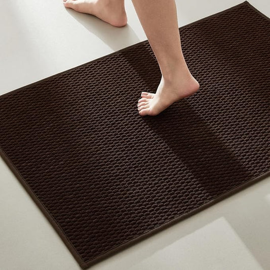 TYUU Bathroom Rugs Non Slip Washable, Super Absorbent Thin Bath Mat Quick Dry Low Pile Bathroom Rug, Brown 24"x47"