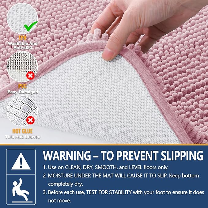 Arotive Bathroom Rugs 30x20, Extra Soft Absorbent Shaggy Chenille Bath Rugs, Machine Washable Rubber Backing Non-Slip Bath Mats for Bathroom Floor Tub and Shower, Home Decor Accessories, Dusty Rose
