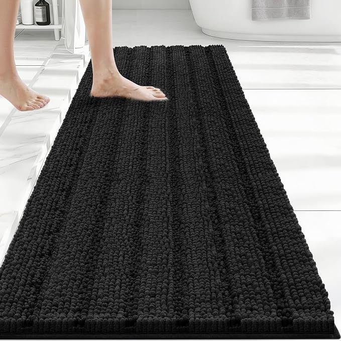 Bcoimo Long Bathroom Rug, Chenille Bath Runner with High Low Pile Design, Soft Absorbent Non Slip Bath Mat, Machine Washable Quick Dry Rug for Shower, Tub, Sink and Vanity