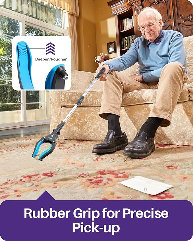 KEKOY 26 Inch Grabber Reacher Tool for Seniors 2 Pack, Foldable Reacher Grabbers Pickup Stick with Anti-Slip 360° Rotating Jaw, 4" Wide Extended Claw with Magnet for Disabled, After Surgery Recovery