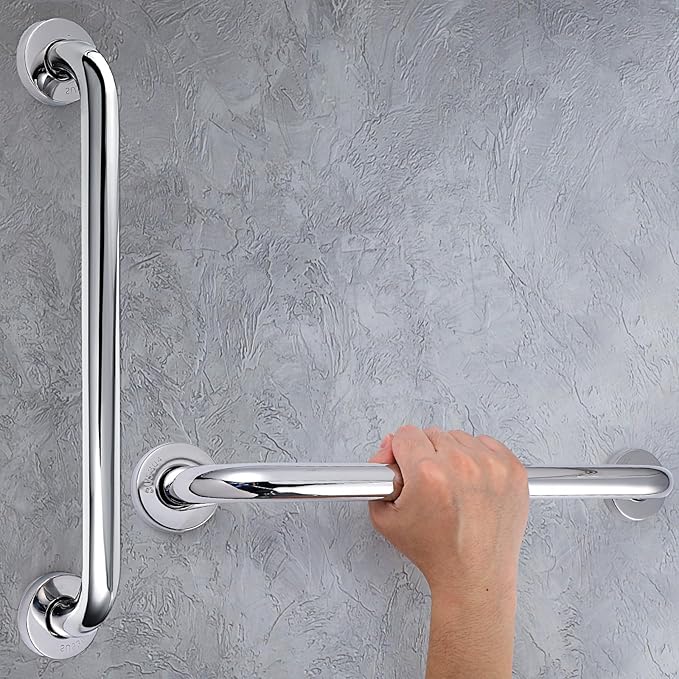 Blulu 2 Set Shower Grab Bar Stainless Steel Bathroom Grab Bar Handle Anti Slip Heavy Duty Bathtub Handle Support Balance Hand Rails for Bathroom Elderly Handicap Senior Pregnant (24 Inch)
