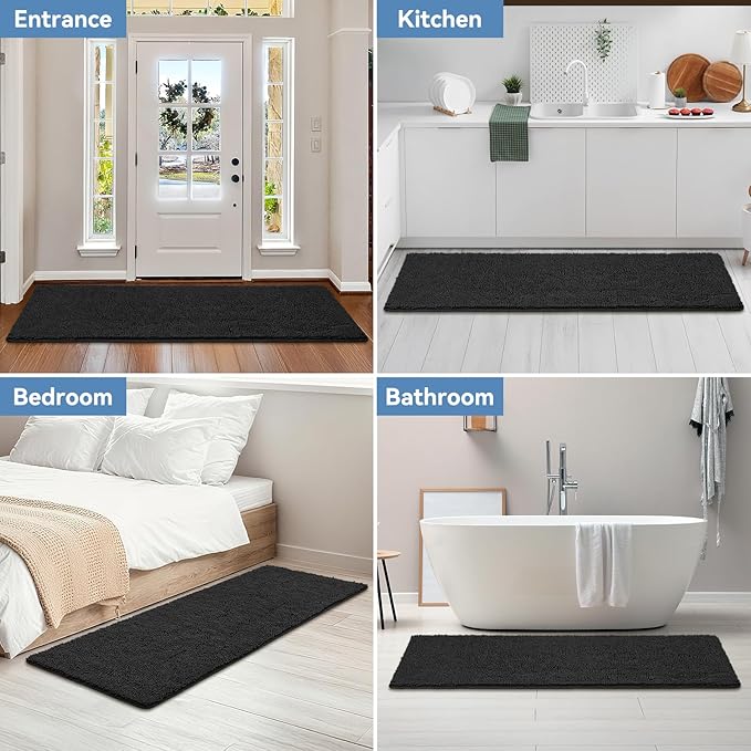Bcoimo 70x24 Chenille Bath Mat – Non-Slip with Backing Bath Rug Ultra-Absorbent and Machine Washable Bathroom Mat Quick-Dry Design. Ideal for Bathroom Shower and Tub Areas