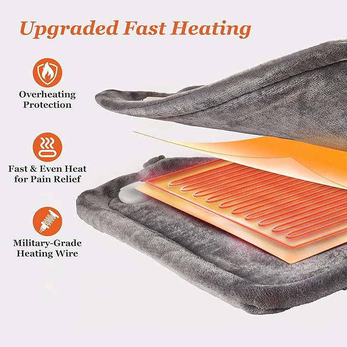 WUGE Mothers Day Gifts for Mom, Heating Pad for Neck Shoulder and Back, Birthday Gift for Women Men, Deeper Pain Relief, Large Weighted Heat Pad, ETL Certified, Gray