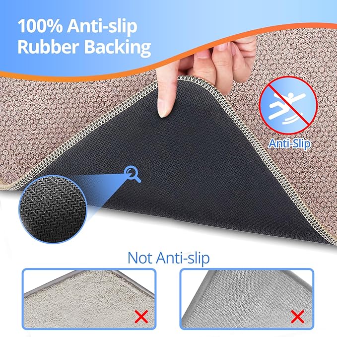 Upgraded Bath Mat 24x36Inch, Thin Bath Mats Rugs with Rubber Backing Non-Slip, Absorbent,Quick Dry Machine Washable, Home Decor Accessories Cozy Cloth Bathroom Rugs fit Under Door/Sink/Tub-Biege