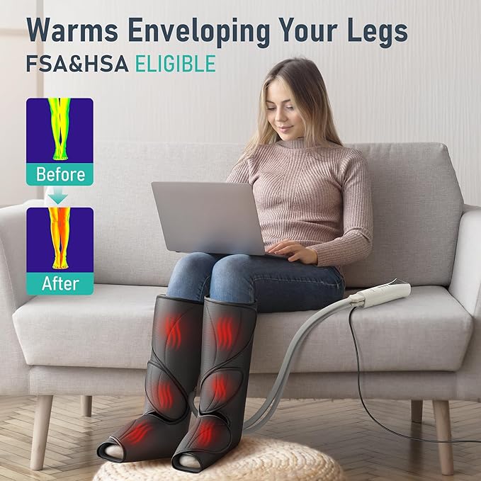 QUINEAR Leg Massager with Heat and Air Compression,Foot and Calf Massager for Circulation and Pain,Compression Boots with 3modes and 3 Intensities