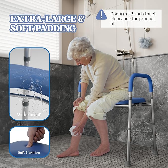 Raised Toilet Seat with Handles for Elderly Toilet Seat Riser for Senior Handicap Toilet Seat Riser with Bars, Adjustable Height Raised Toilet Chair for Elderly and Disabled, 400 Lbs