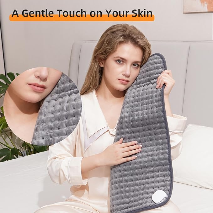RAINOVA Heating Pad Electric Throw for Back Pain & Cramps Relief, 12''x24'' Electric Pad with Auto Shut Off, Heat Pad 6 Heat Settings,Christmas Gifts for Women, Men, Mom, Dad(Gray)