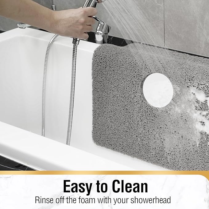 HITSLAM Square Shower Mat, 24 x 24 Inch Non Slip Bath Mat for Tub, Soft PVC Loofah Bathtub Mats with Drain Holes, Quick Drying Bathroom Stall Floor Mat, Bathroom Accessories Without Suction Cup, Grey