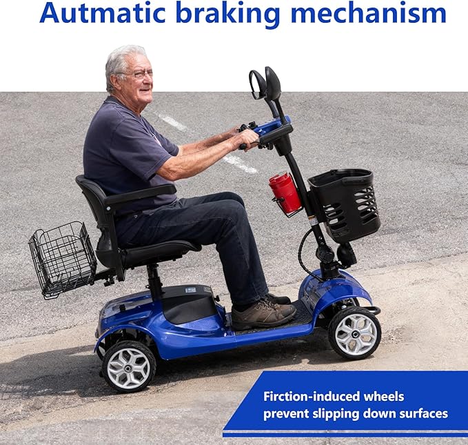 4 Wheel Compact Mobility Scooter for Seniors and Adults,Foldable Electric Scooter, Heavy Duty Travel Model with Lights, Basket, and Long-Lasting Battery210blue