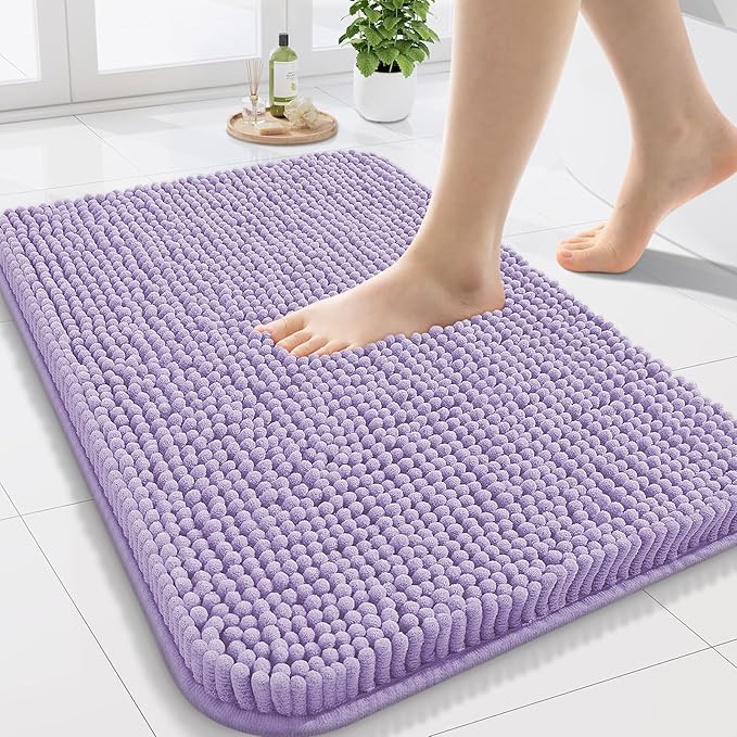 Arotive Bathroom Rugs 24x16, Extra Soft Absorbent Shaggy Chenille Bath Rugs, Machine Washable Rubber Backing Non-Slip Bath Mats for Bathroom Floor Tub and Shower, Home Decor Accessories,Lavender