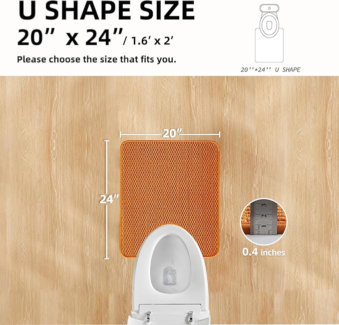 TYUU Toilet Rug, Thin Toilet Rugs U Shaped Washable Non Slip Absorbent Quick Dry Low Pile Toilet Mat, Orange 20"x24" U Shape