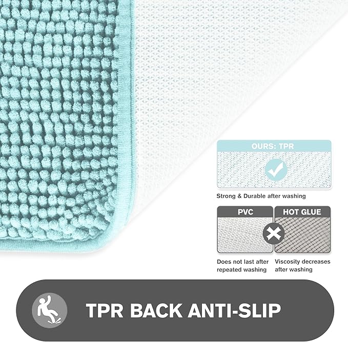 Bathroom Runner Rug 47 x 17 Inch – Long Bath Mat | Absorbent and Washable Thick Chenille Bath Rug Non-Slip Runner Rug for Bathroom, Shower, Sink(Aqua)