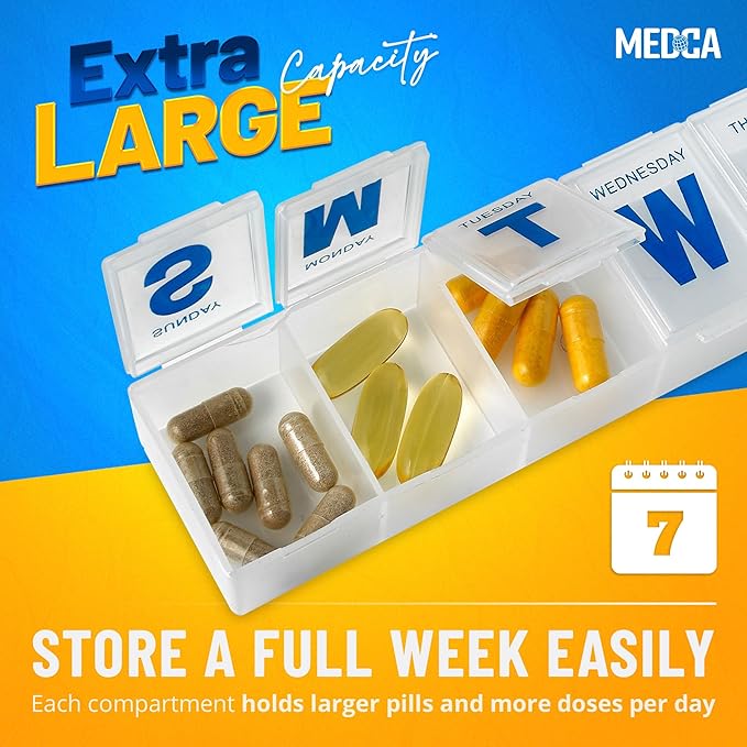 MEDca Weekly Pill Organizer, 7-Day Pill Planner Extra Large, (Bulk Case Pack of 100 Pill Organizers)