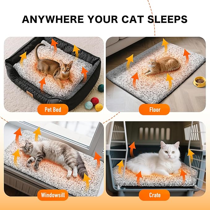 WanpeeGoo Self Warming Pet Bed for Cats & Dogs, Heated Pet Mat, 2.0 Upgraded Thermal Foil Heating Pad, Plush Self-Heating Bed for Crate, Floor, with Removable Washable Cover, Non-Slip, Gray, 22"x34"