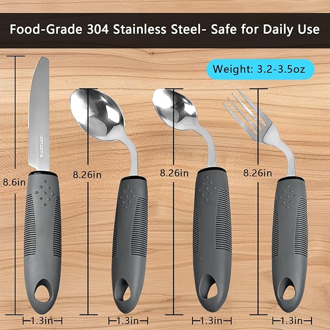 Weighted Adaptive Utensils, 4-Pcs Adaptive Utensils for Hand Tremors and Parkinsons Patients, 45°Angled Parkinsons Utensils, 3.5oz Adaptive Utensils, Parkinsons Care Gift Pick (Right-Handed)