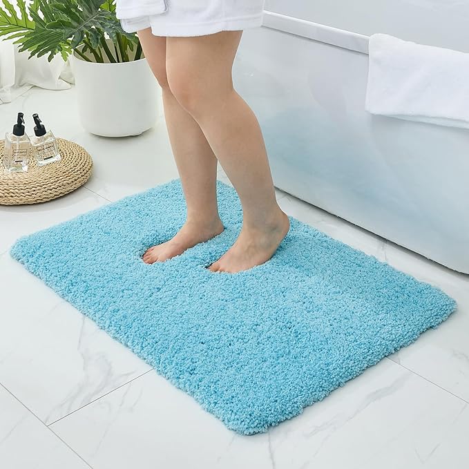 Bathroom Rugs Non Slip Washable, Ultra Thick Soft Microfiber Absorbent Bath Mats, High Density Foam Latex Non Slip Backing Bath Rugs, Fluffy Floor Carpet for Tub&Shower 24x17, Teal