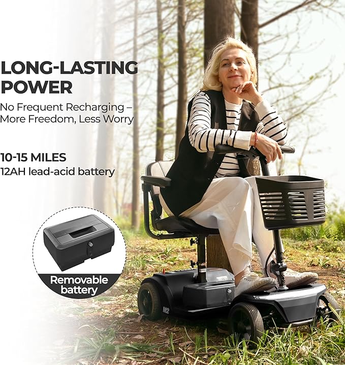 Mobility Scooter for Seniors and Adults M2 Black,15 Miles Long Range Foldable Electric Scooter, 260W Motor Power, 330 LBS Heavy Duty Capacity, Portable and Lightweight for Travel