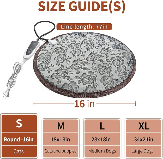 GOLOPET Cat Heating Pad Round with Smart Thermostat Switch and Power Line Protection Tube,Obtained MET and UL Dual Certification,Waterproof Pet Heating Pad for Cats-Rose