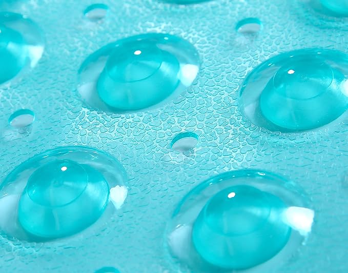 Large Non-Slip Bathtub & Shower Mat 31”x16” (Smooth/Non-Textured Tubs Only) Safe, Clean, Machine-Washable, Superior Grip&Drainage, Vinyl, Transparent Turquoise