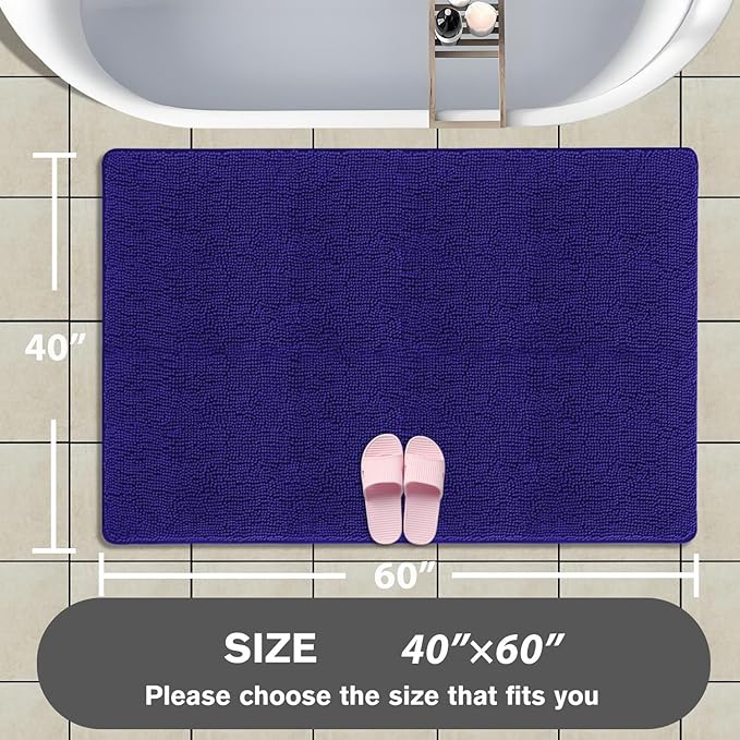 Bathroom Rugs 40 x 60 Inch – Extra Large Bath Mat | Absorbent and Washable Thick Chenille Bath Rugs Non-Slip Runner Rug for Bathroom, Shower, Tub(Royal Blue)