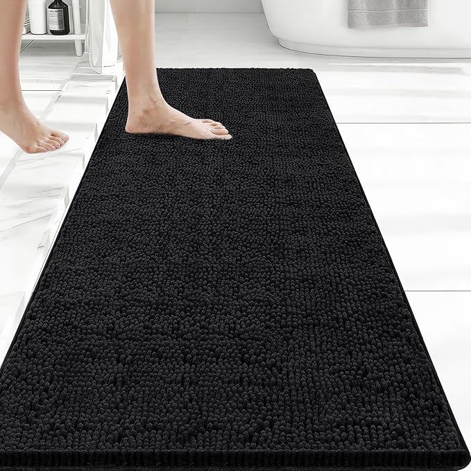 Bcoimo 48x24 Chenille Bath Mat – Non-Slip with Backing Bath Rug Ultra-Absorbent and Machine Washable Bathroom Mat Quick-Dry Design. Ideal for Bathroom Shower and Tub Areas