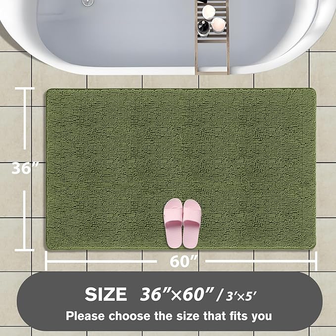 Bathroom Rugs 36 x 60 Inch – Extra Large Bath Mat | Absorbent and Washable Thick Chenille Bath Rugs Non-Slip Runner Rug for Bathroom, Shower, Tub(Sage)