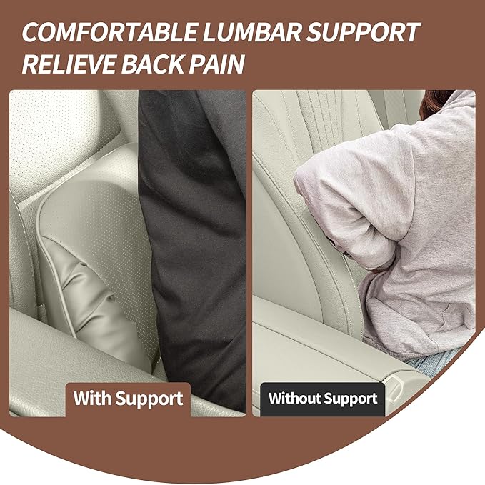 Lumbar Support Pillow for Car Seat, Memory Foam Leather Lumbar Pillow for Lower Back Pain Relief - Back Cushion for Driving, Chair Support for Office Chair, Gaming Chair, Off White, 1 Pack