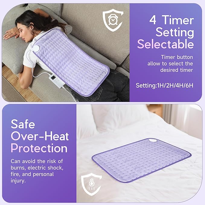Heating Pad for Period Cramps, Heating Pad for Back/Neck/Shoulder Muscle Pain, 6 Heating & 4 Timer Setting, Auto Shut Off, Dry/Moist Heat & Machine Washable, Birthday Christmas Gifts for Women Mom