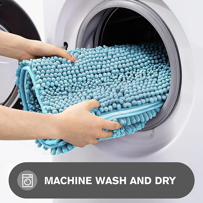Sky Blue Bathroom Rugs – Absorbent and Washable Bath Mat, Non-Slip, Thick Soft Chenille Bath Rugs for Bathroom Floor, Shower, Sink - 24" x 36"