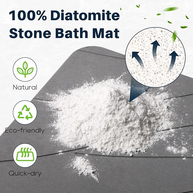 Closefriend Diatomite Stone Bath Mat - Fast Drying Bathroom Stone.Absorbent Quick Dry Diatomaceous Earth Bath MatNonslip (Dark Grey 2Pack)