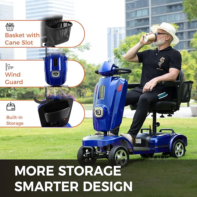 Heavy Duty Mobility Scooter for Seniors/Adults, 500W 400LBS Capacity Electric Scooter, All Terrain Mobility Scooters for Travel 10" Off Road Tires, Long Range 4 Wheel Scooter 9MPH, Blue 26Miles
