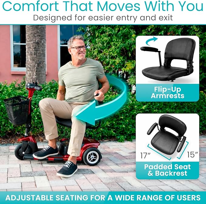 Vive 3 Wheel Mobility Scooter - Electric Powered Mobile Wheelchair Device for Adults - Folding, Collapsible and Compact for Travel - Long Range Power Extended Battery with Charger and Basket Included