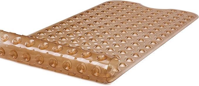 Extra-Long Non-Slip Bathtub & Shower Mat 39”x16” (Smooth/Non-Textured Tubs Only) Safe, Clean, Machine-Washable, Superior Grip&Drainage, Vinyl, Transparent Brown