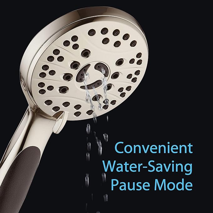 for California - High Pressure 6-setting Luxury Handheld Shower Head, 6 Ft Stainless Steel Hose, Anti Clog Jets, Anti Slip Grip, Top US Brand, Extra Wall Bracket - Brushed Nickel Finish