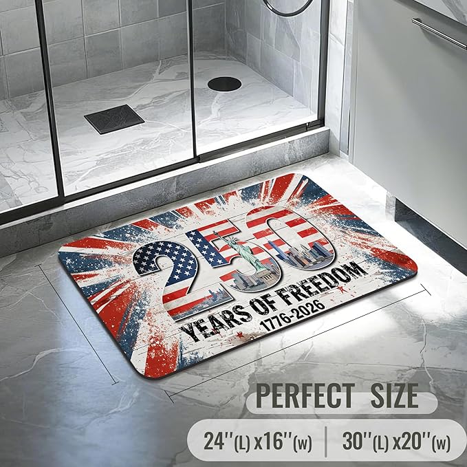 Quick Dry Bath Mat for Bathroom,Super Absorbent Patriotic 4th of July Welcome Bath Rug Non-Slip Rubber,Machine Washable Bathroom Floor Mat for Shower, Tub, Sink Area Independence Day Eagle 16x24