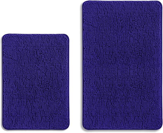 Royal Blue Bathroom Rugs Sets 2 Piece – Absorbent and Washable Bath Mat, Non-Slip, Thick Soft Chenille Bath Rugs for Bathroom Floor, Shower, Sink - 17" x 24"+20" x 32"