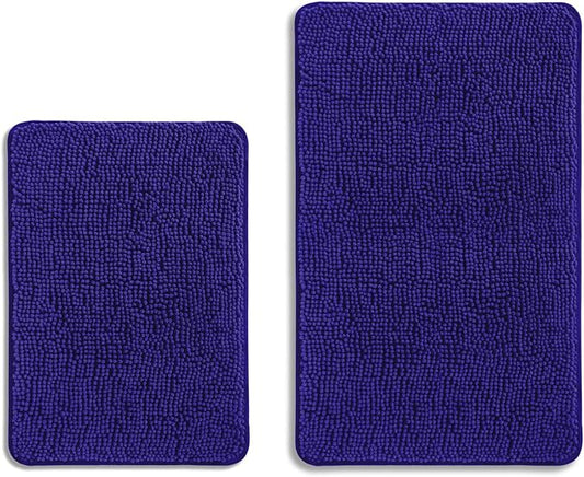 Royal Blue Bathroom Rugs Sets 2 Piece – Absorbent and Washable Bath Mat, Non-Slip, Thick Soft Chenille Bath Rugs for Bathroom Floor, Shower, Sink - 17" x 24"+20" x 32"