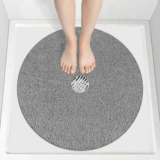 Non Slip Shower Mat: 32x32 inch Round Shower Mats for Inside Shower with Central Drain Hole, Soft Loofah Shower Floor Mat for Standing Shower Stall, RV, Tile Fiberglass Shower Pan, Quick Dry