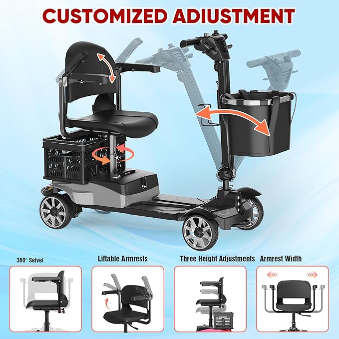 Mobility Scooter for Adults, 4 Wheel Motorized Mobility Scooter w/Dustproof Cover, 350LBS Capacity & Detachable Battery, 15Miles Electric Powered Mobility for Outdoor (Silver, 15 MI)