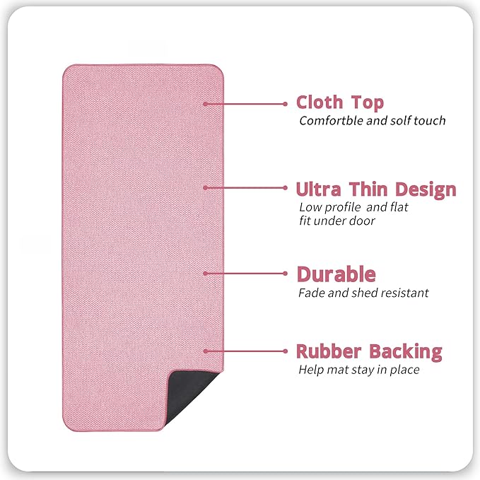 Bosap Bath Mat,Ultra Thin Bathroom Runner Rugs,Large Bath Mats for Bathroom,Quick Dry,Non-Slip,Machine Washable,Low Pile,Bath Rug,Shower Outside,Sink,Home Decor Accessories.Pink,1'9"x3'11"（21x47inch）