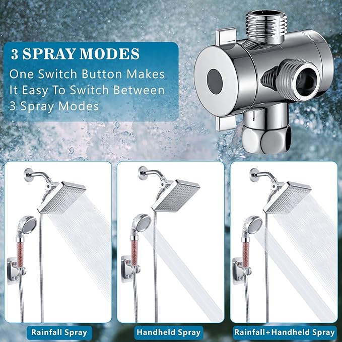 Voolan High Pressure Rain Shower Head with Handheld Spray Combo, Hand Held Filter Showerhead with Self-adhesive Holder and 59" Hose (Luxury Chrome)