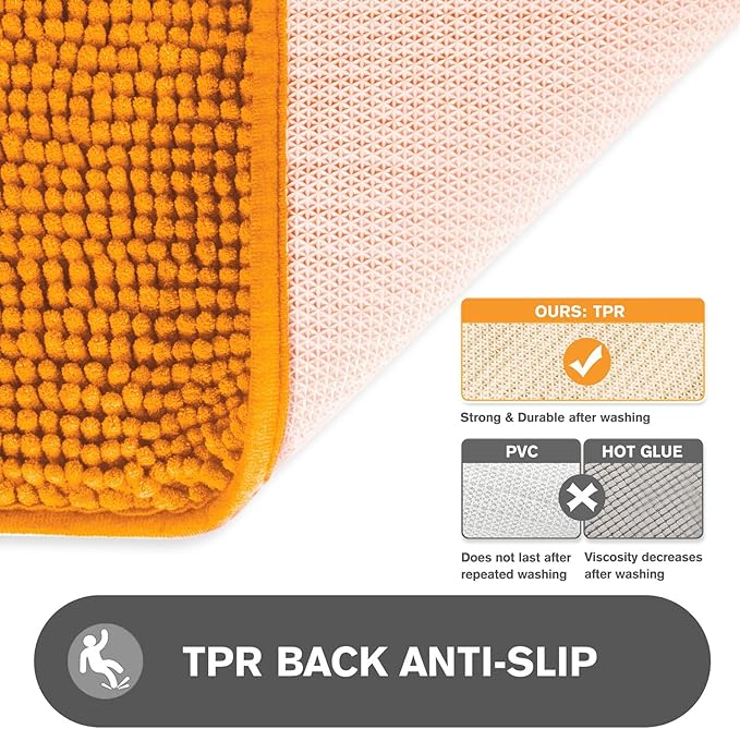 Flame Orange Bathroom Rugs Sets 2 Piece – Absorbent and Washable Bath Mat, Non-Slip, Thick Soft Chenille Bath Rugs for Bathroom Floor, Shower, Sink - 20" x 32"+24" x 36"